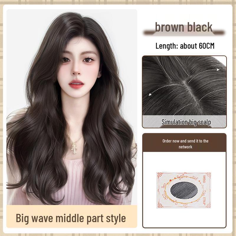 Big Wave Women's Long Curly Wig - Natural Look, Middle Part, Autumn/Winter Style