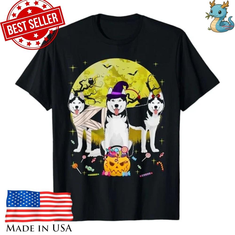 Halloween Dog Shirt Pumpkin Ghost Witches Cute Pet Graphic Tee Unisex T-Shirt M
