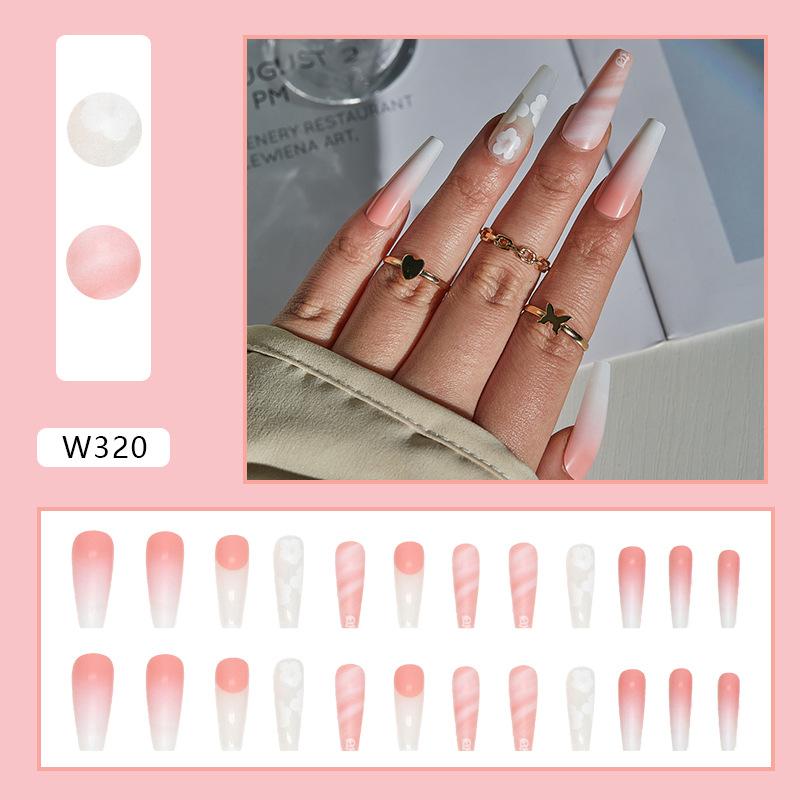 European And American Nail Art Pieces, Sweet And Cool Wind Nails, Matte Texture, Comic Style White, Long Ballet Wearing Nail