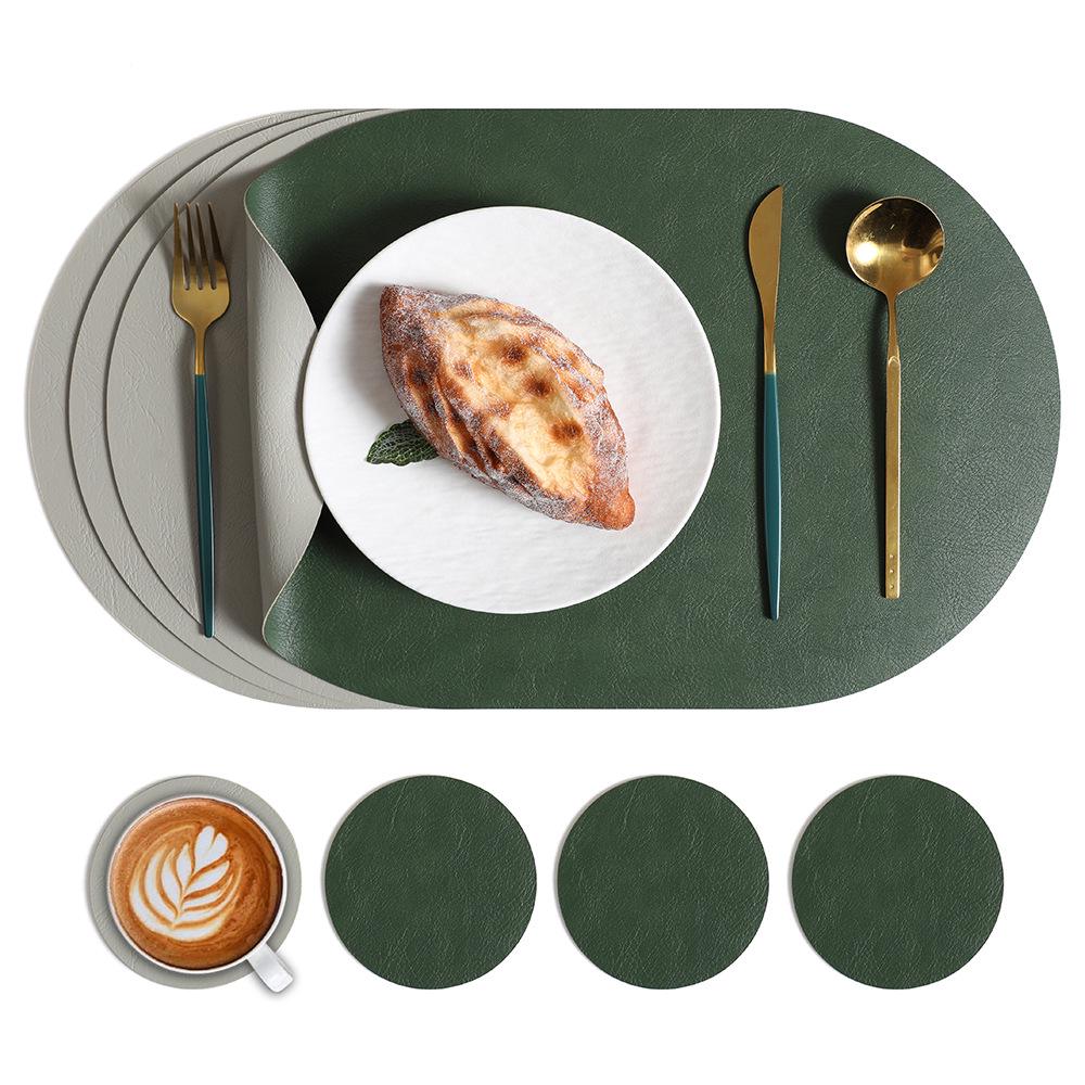

Двусторонний коврик под приборы из коровьей кожи в скандинавском стиле - водонепроницаемый и маслостойкий овальный изоляционный коврик Green with Grey