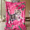 Kitten and Rubber Duck In Waves Theme Blanket Lightweight Warm Flannel Blanket Decorative Throw Blanket for Home Decoration