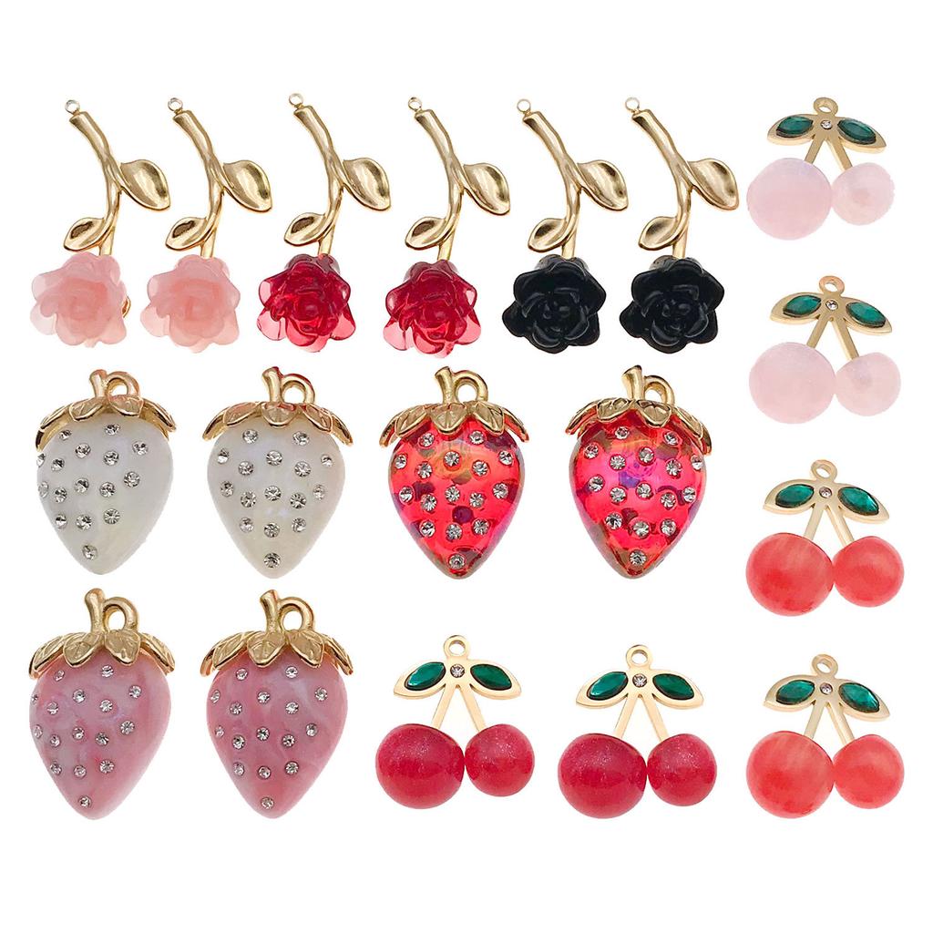 2pcs Stainless Steel 3D Stereoscopic DIY Jewelry Accessories Keychain Necklace Pendant Pendant Cherry Strawberry Craft Supplie