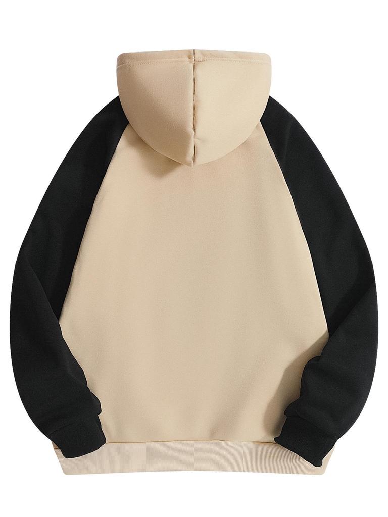 250g Men's Color Block Hoodie, Autumn/Winter European Size, Plus Velvet Sporty Pullover Casual Top