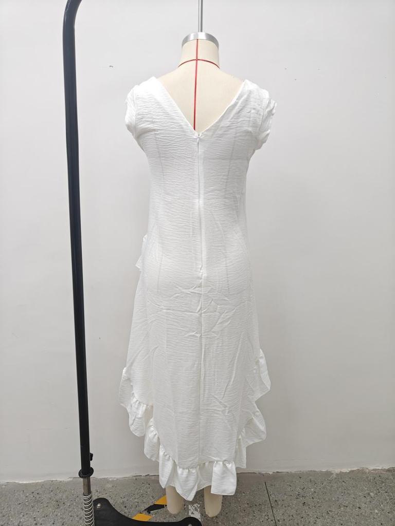 2026 European & American Romantic V-neck Sleeveless Ruffle Hem Cotton Linen Long Dress