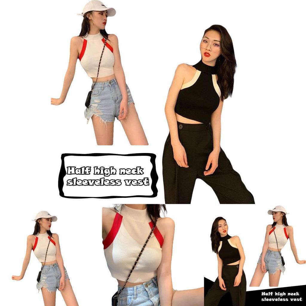 Fashion Color Womens Blocking Sleeveless Strapless Sexy Camisole Knitted