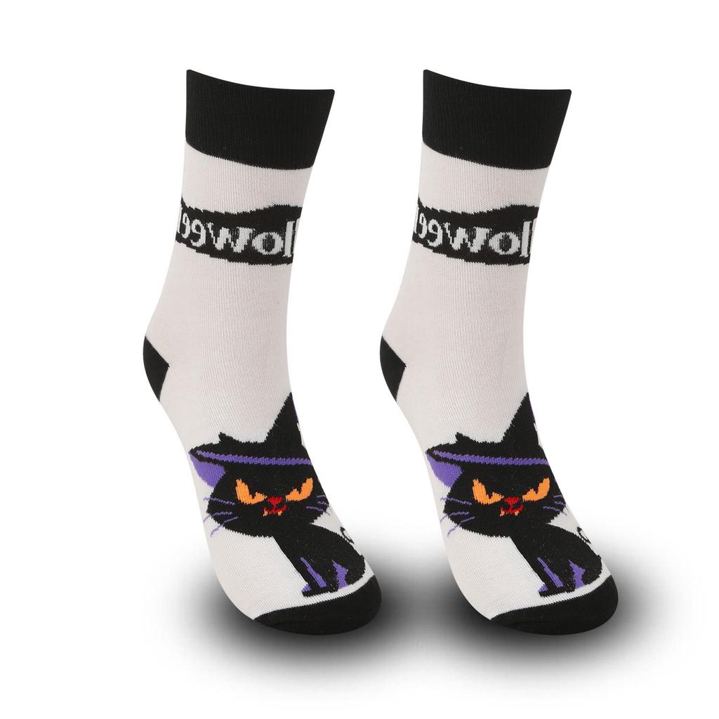 Plus Size Halloween Pumpkin Witch Funny Casual Mid-Calf Socks for Men & Women