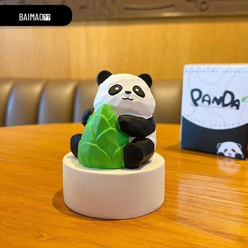 Eight Elegant Panda Car Ornament - Cute Resin Figurine for Desktop Decoration