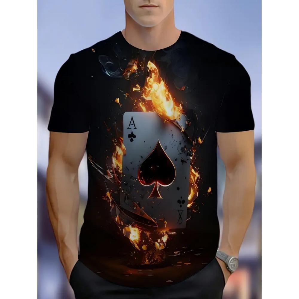 3D Poker King Printed T-shirt Harajuku Street Round Neck Short Sleeve T-shirt