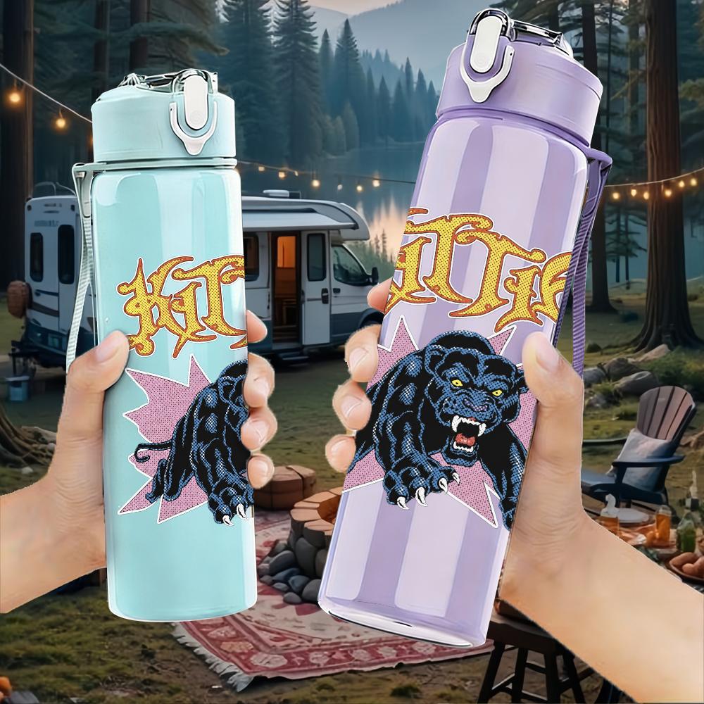 1PC Slayer dark horned band print 750ml colorful plastic sports water bottle leakproof pop up lid with straw for outdoor work home use