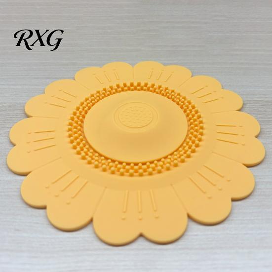 Home Drainage Solution Sunflower Silicone Floor Drain Mat, Bionic Petal Design Anti-Clog Sink Bathroom Sewer Protector Hair Filter, Odor-Proof