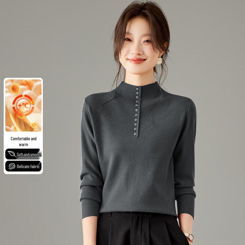 SNOWFLYING Women's Semi-High Neck Button Knit Sweater