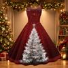 Women's Christmas Print Off-Shoulder Vintage Dress