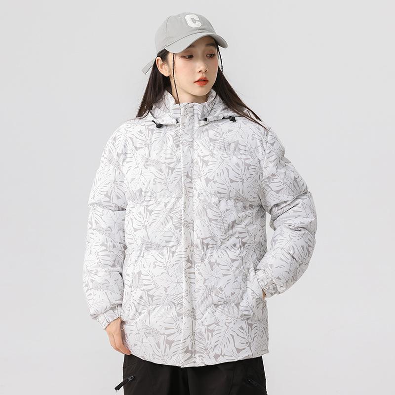 

Autumn and winter thickened warm cotton-padded clothes men s maple leaf camouflage hooded jackets couples versatile high-quality large-size work M білий