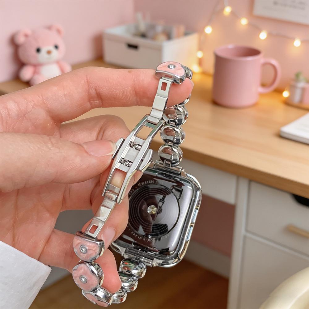 Compatible Bands for Apple S11, iWatch 109876SE, Huawei GT6, Xiaomi 9PRO - Round Bean Drip Glue, Small Flower Design