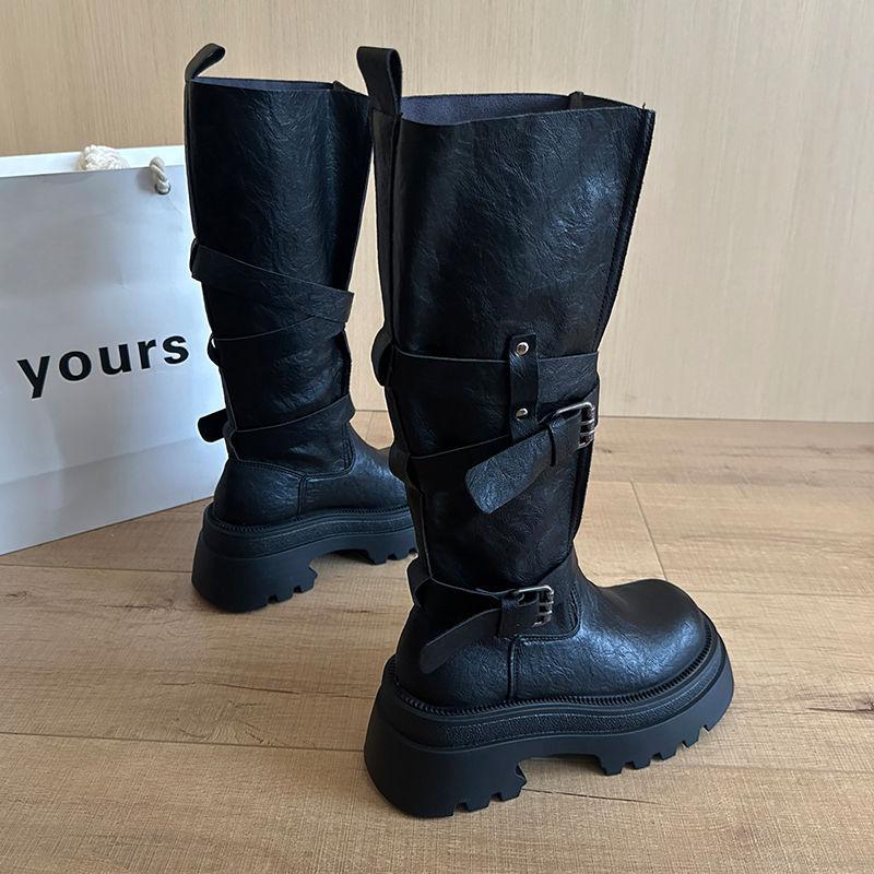 Maillard Small Belt Buckle Boots Women's Autumn and Winter New Thin Western Boots Straight Long Knight Boots