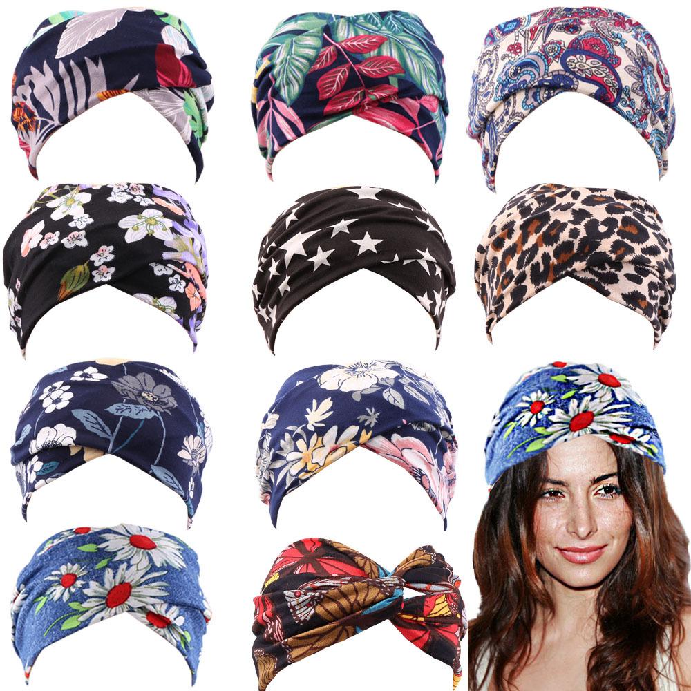 Factory Custom Boho Cotton Elastic Headband Women Summer Head Wrap Sports Yoga Headband Hair Bands Hair Accessories
