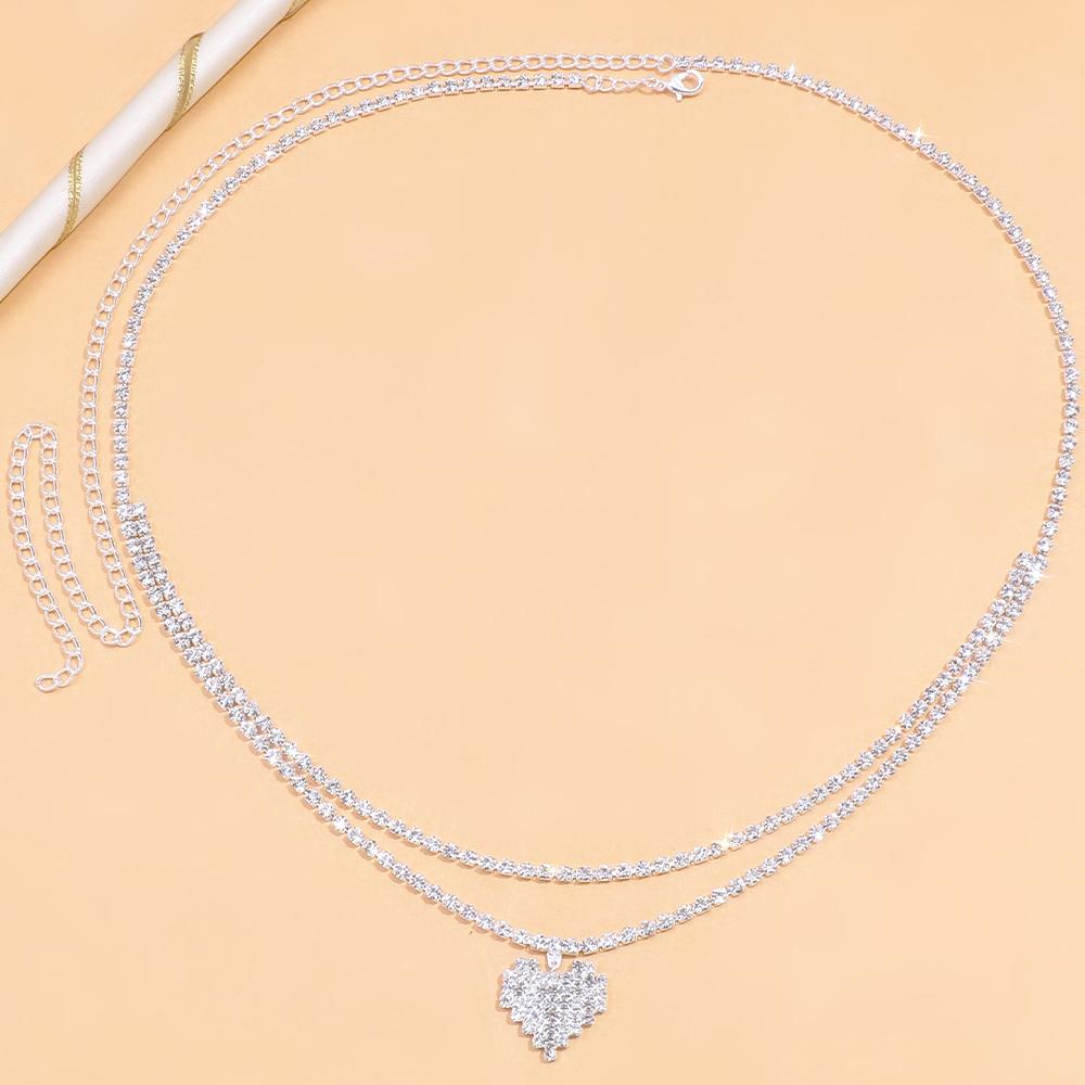 Dual Layer Heart Waist Chain for Women Sexy Nightclub Rave Festival Accessories Rhinestone Body Chain Bikini Jewelry