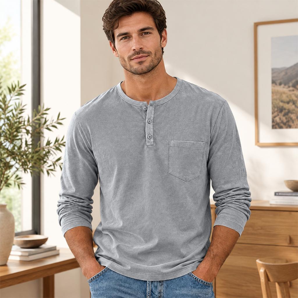 Herren Langarm Rundhals-Shirt Schmal Geschnitten Atmungsaktiv Lässiges Basisschicht-Oberteil für den Alltag