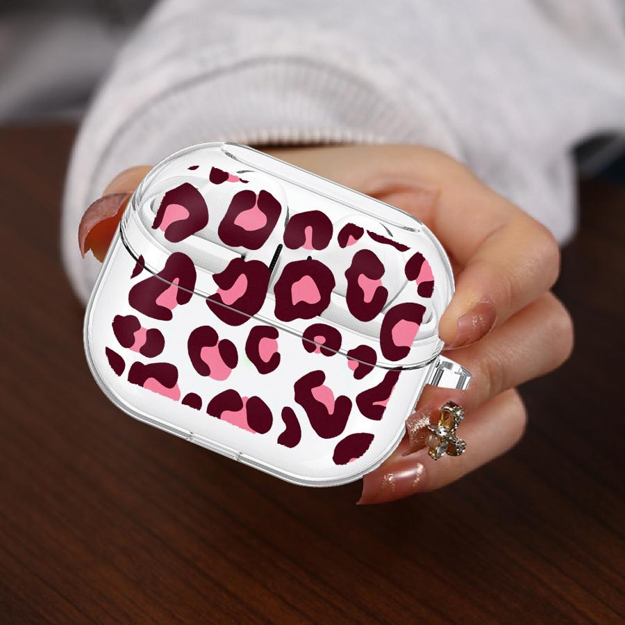 Case For Samsung Galaxy Buds 4Pro 3 FE 2Pro 4 Pro 3Pro 2 Live Clear Earphone Cases Cover With Hook Pink Leopard Print