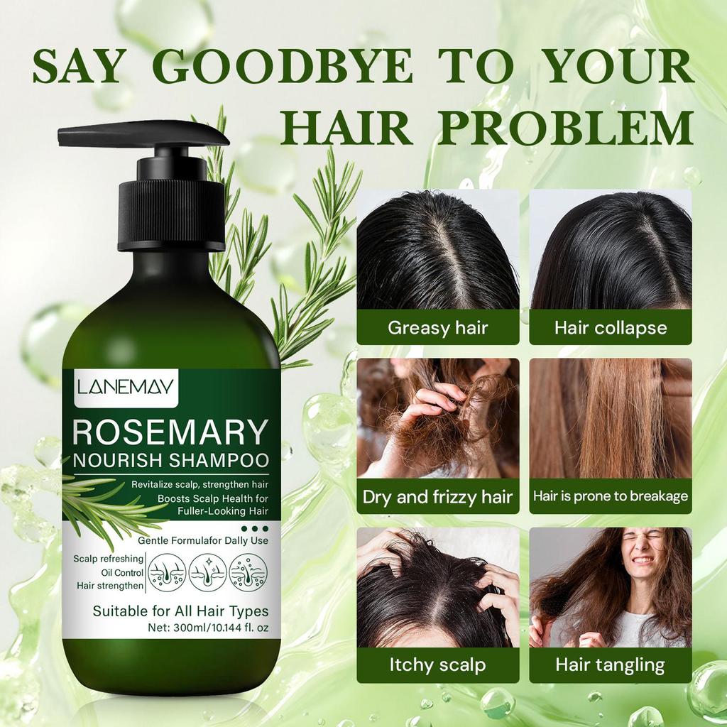 Rosemary Shampoo-Boosts Scalp, Stremgthen Hair For Fuller-looking Hair-Gentle Formula For Daily Use-Suitable For All Hair Types, 300ml