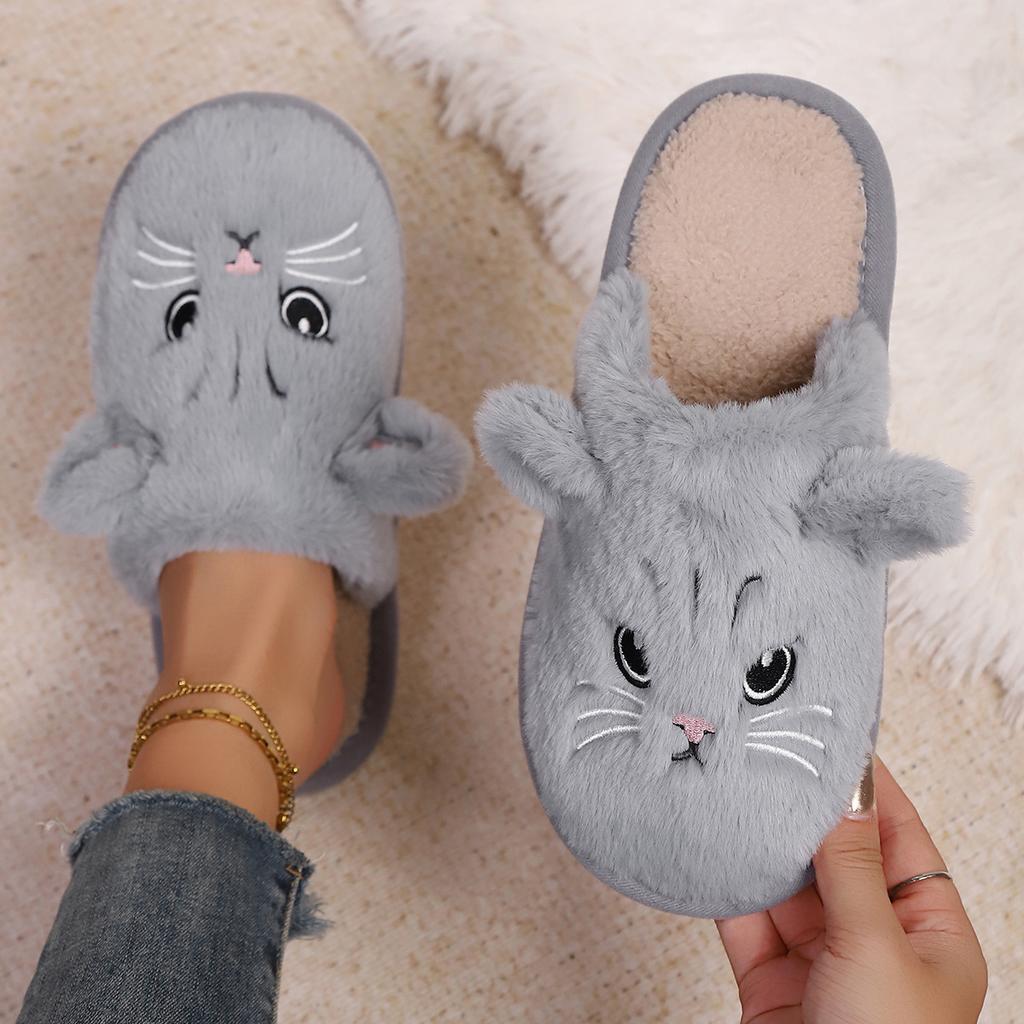 Damen Winterschuhe Warm Indoor Warme und Niedliche Katzen Hausschuhe