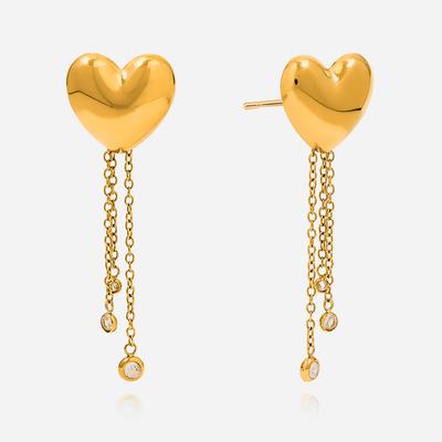 Sweet and Romantic 18K Gold, Love with White Zircon Fringed Earrings and Earrings.