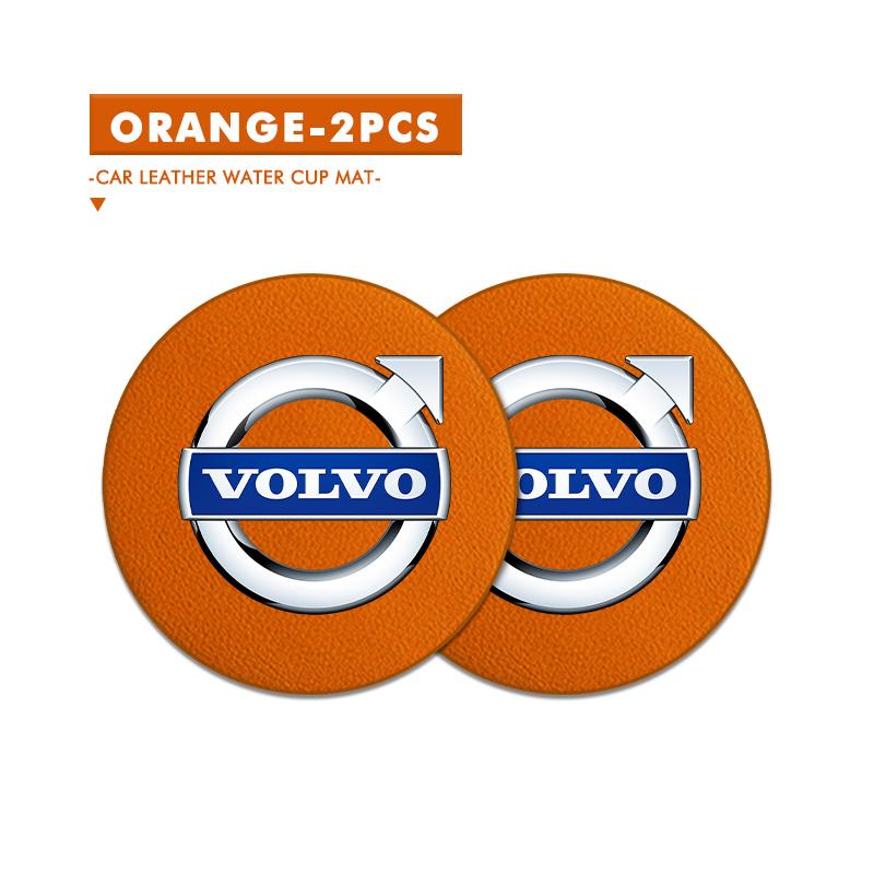 For Volvo 2Pcs Leather Car Coaster Water Cup Slot Mat Anti-slip Pad Xc60 Xc90 V40 V60 S60 V50 V90 S80 C40 XC40 V70 XC70 C30