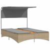 Double Sun Lounger with Canopy and Cushions Beige Poly Rattan