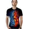 Stilvolles Herren Eis Feuer Musiknote 3D-gedrucktes Kurzarm-O-Ausschnitt Freizeit-T-Shirt