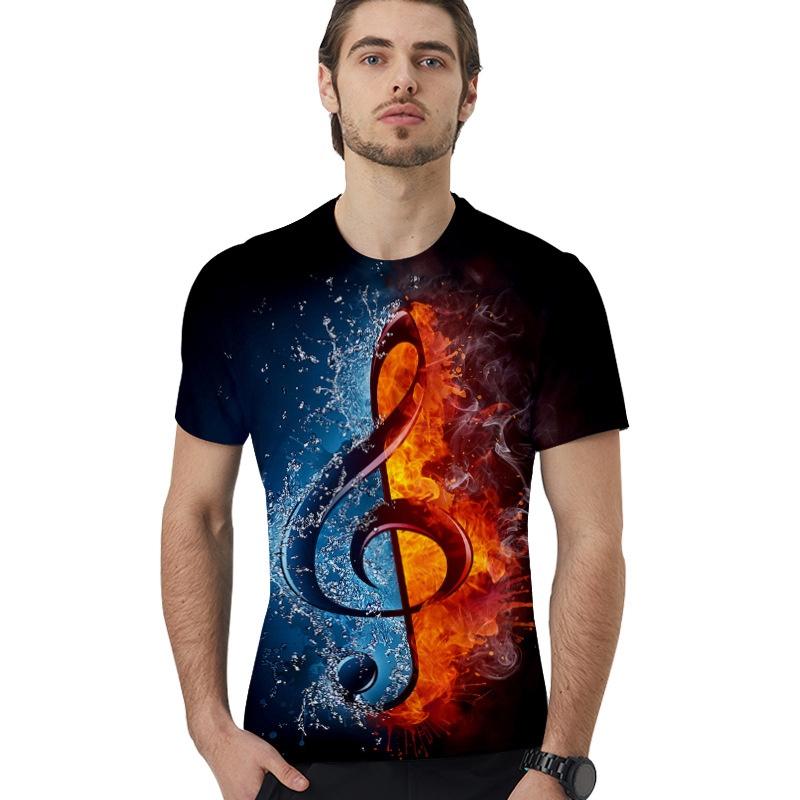 Stylish Mens Ice Fire Music Note 3d Printed Short-sleeved O-neck Casual Tee