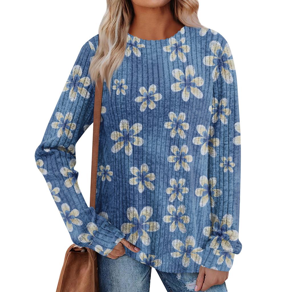 Women's Printed Lightweight Brushed-Cotton Round Neck Top