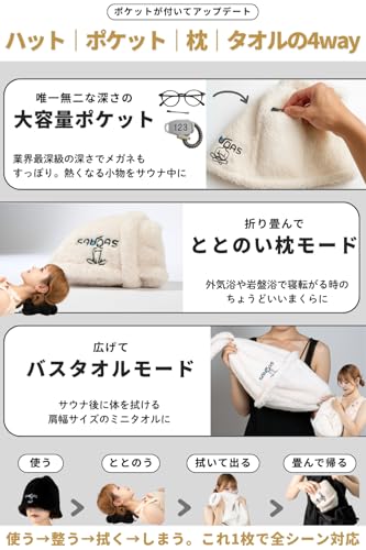 Saunas Sauna Hat Mark I, Men's Large, Deep Sauna Hat with Soft, Thick, Double-Layered Towel, Easy to Carry, Matching, Washable, Stylish (Stone Black)