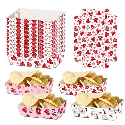 12Pcs/Set Creative Disposable Paper Food Trays Paper Rectangular Valentine's Day Dinner Plate Boat-Shaped Trays Festival