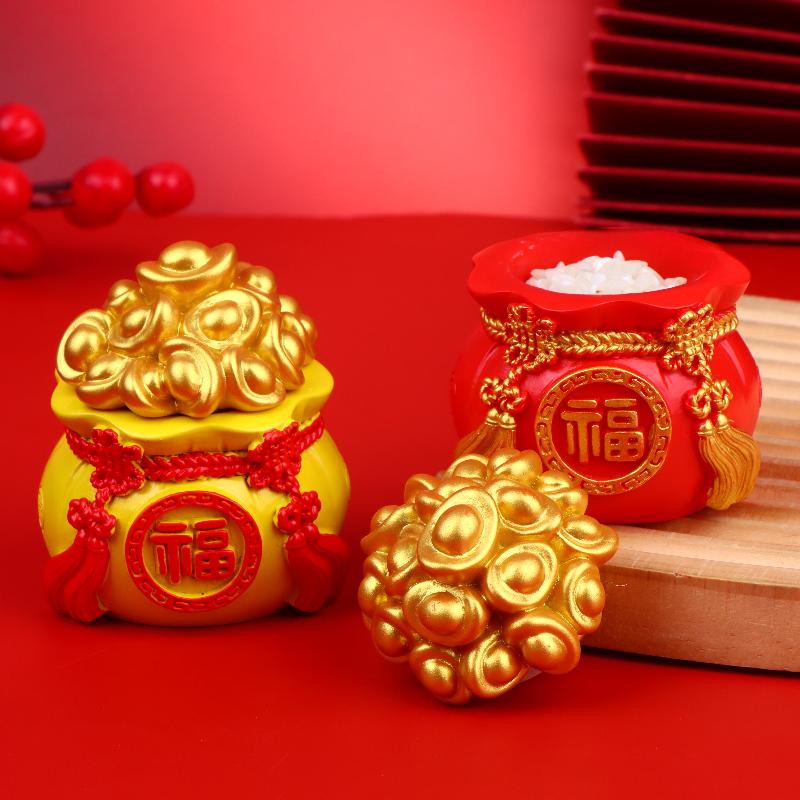 Fortunate Resin Chinese Money Bag Prosperity Figurine for Desk Home Wealth and Fortune Decor