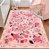 Tappeto Floreale Rosa Fiori Stampati Lavabile Piccoli Tappeti con Supporto per Decorazione Camera da Letto Bambina Area Giochi Bambini Tappetino Antiscivolo