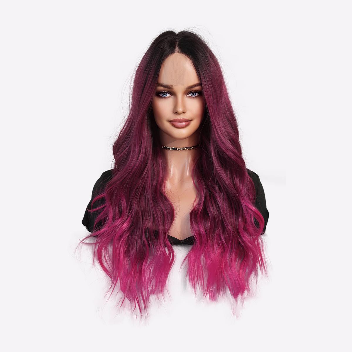 

Парик с кружевной передней частью цвета русалки, сине-фиолетовый с эффектом омбре – волнистые волосы фантазийного цвета с предварительно нарезанным мелким кружевом, парик с полной шапкой для косплея и вечеринок (Яркий градиент) 67cm 26.37 inch темно-розов