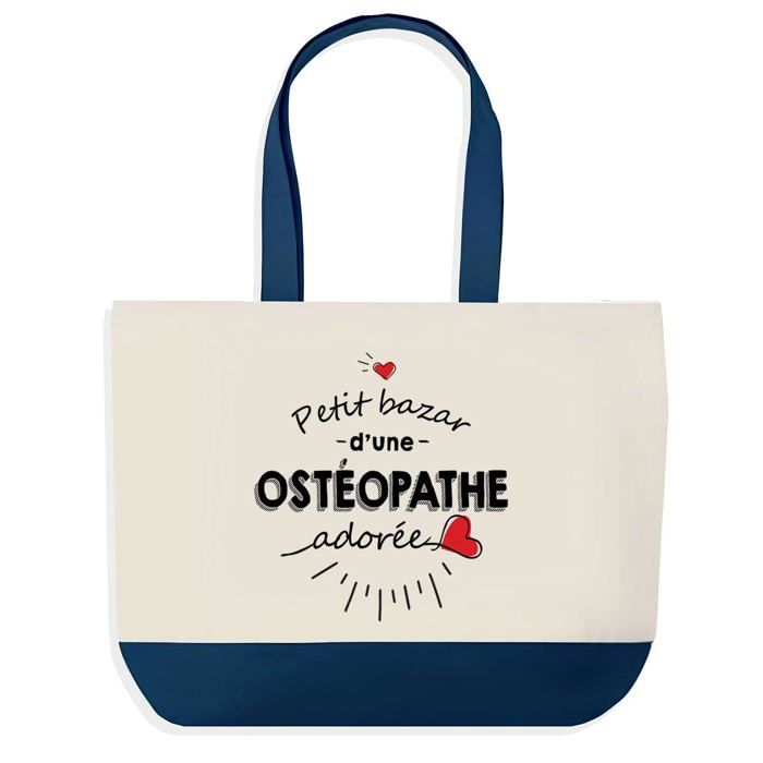 Tote bag - PLANETEE - Sac shopping fond bleu Bazar d'une Ostéopathe adorée - Coton 40x45 cm - Impression HD - Fabriqué en France