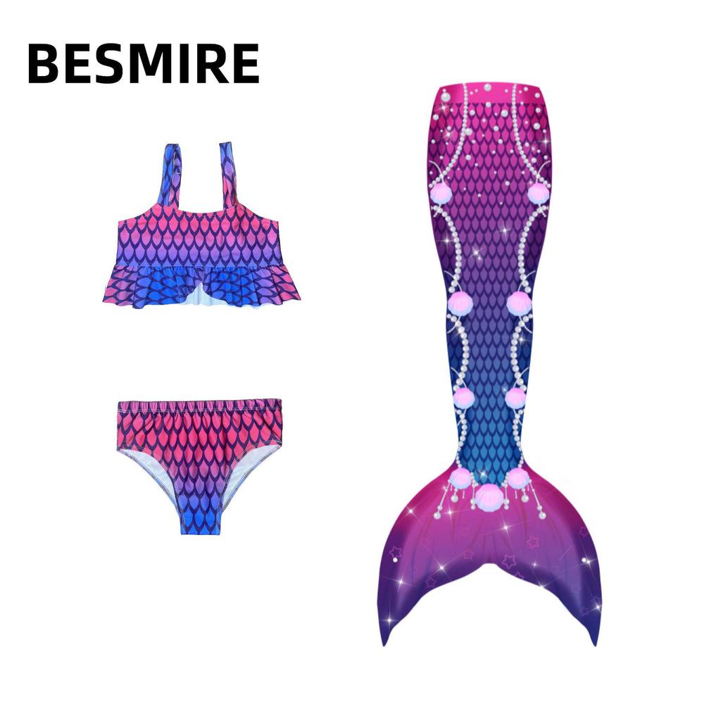 Girls' Princess Mermaid Swimsuit Set: Bikini, Skirt, and Dress for Performance