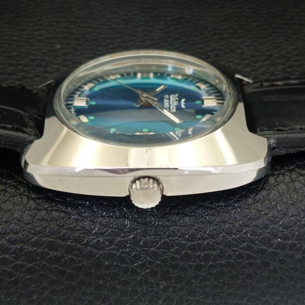 WALTHAM HAND-WINDING VINTAGE SWISS MENS BLUE COLOR DIAL WRIST WATCH a701967-1