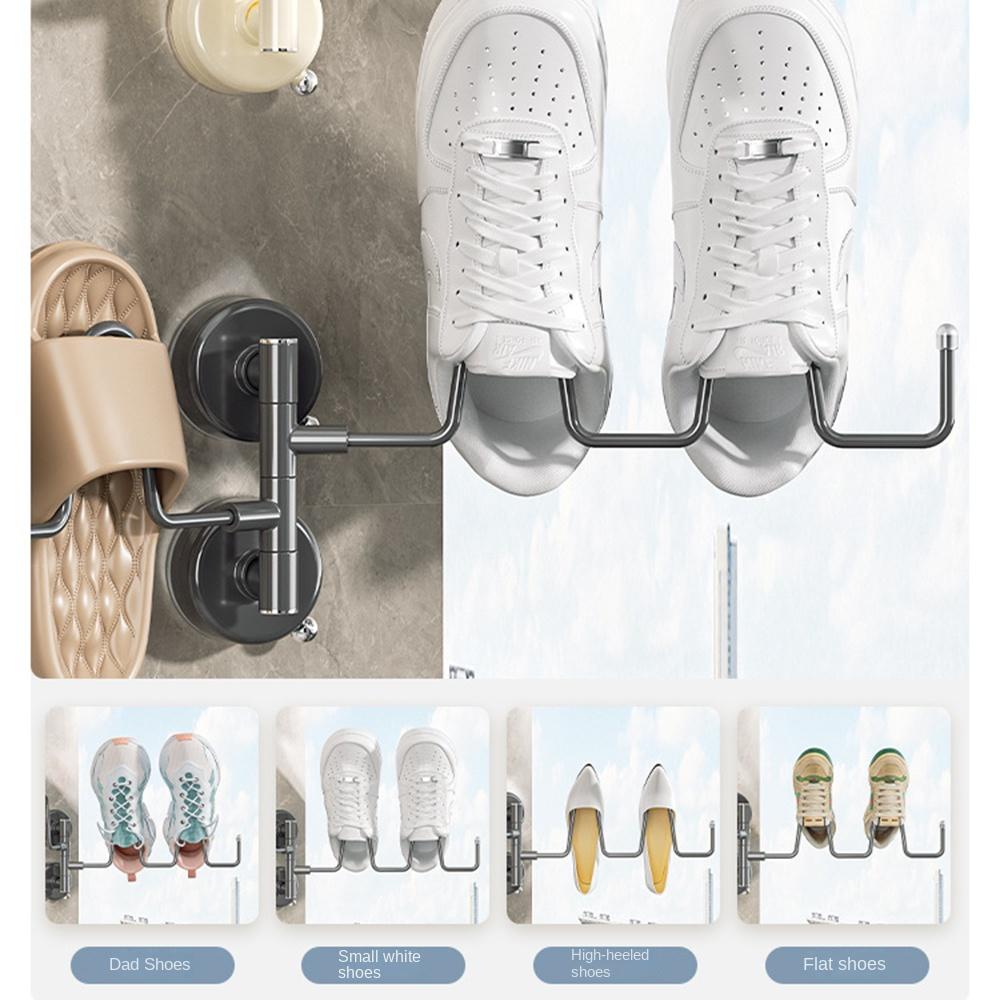 Waterproof Suction Cup Shoe Drying Rack Double-layer Wall Mounted Shoe Holder  Balcony