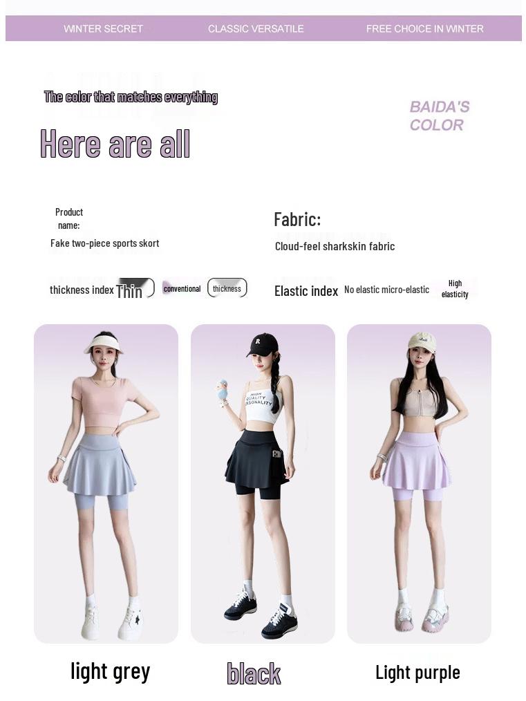 Women's Two-Piece Leggings with High-Waisted Skirt - Anti-Exposure, Color Block Yoga Shark Design