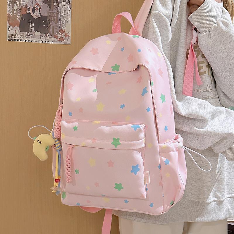 Schoolbag new middle and high school student schoolbag female Japanese simple star girl backpack high value lightweight small backpack