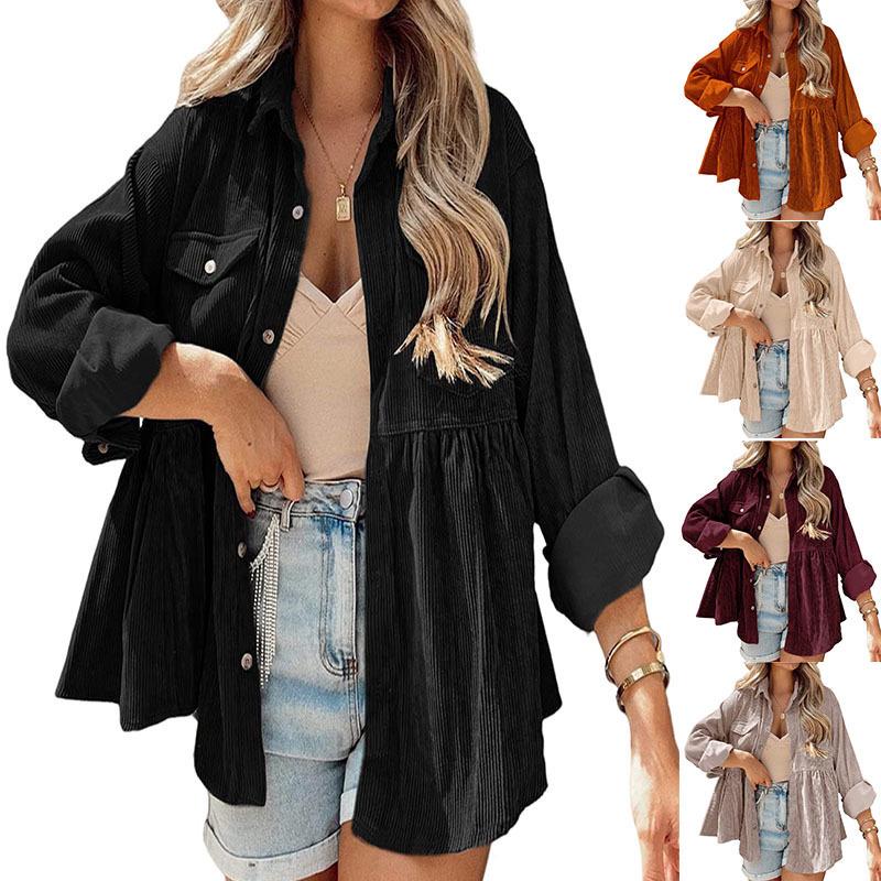 Women's Long Sleeve Ruffle Button-Up Shirt Top - Loose Fit