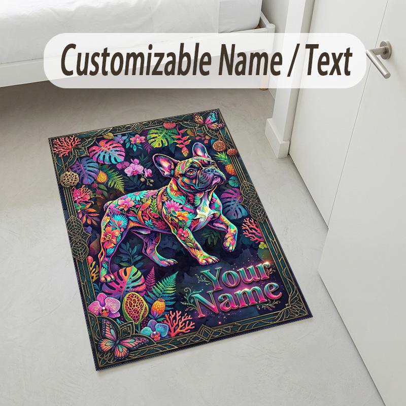 Dog Theme Crystal Velvet Rug Personalized Custom Name Text Soft Floor Mat Home Decor