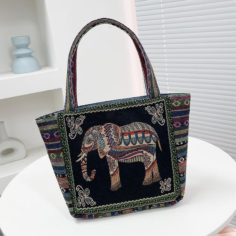 Middle mother handbag women's canvas bag new double-sided embroidered portable small square bag women's bag