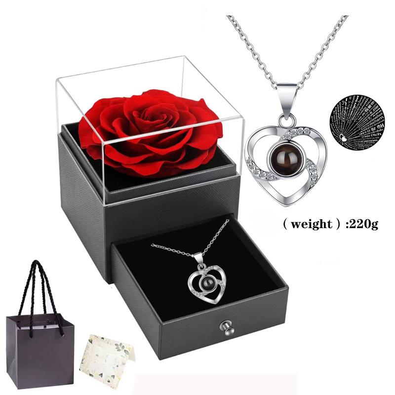 100 Languages Necklace Projection Crystal I Love You Peach Heart Pendant Rose Valentine's Day Gift
