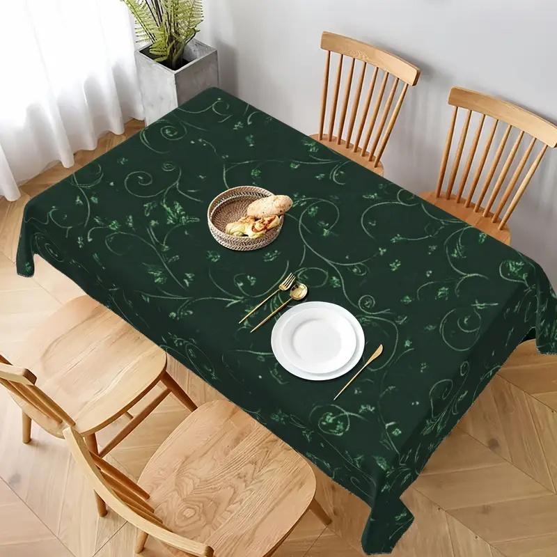 1pc Farmhouse Tablecloth - Dark Green Floral, Easy-Clean Polyester Dining Table Decor for Kitchen, Birthday, Christmas, Wedding, Party - Rustic Farmho