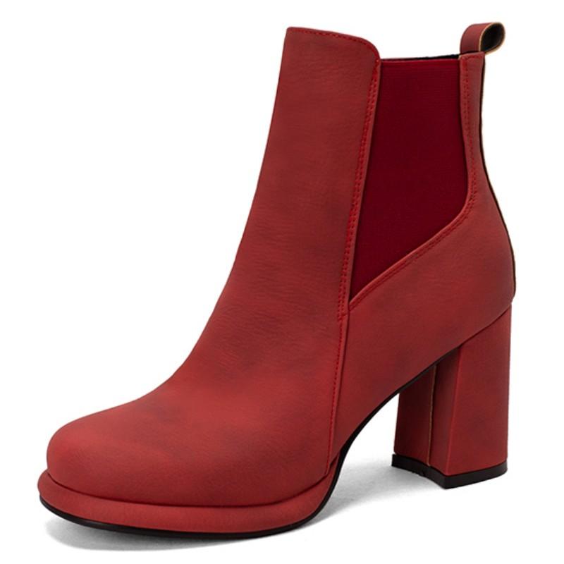 Vintage Ankle Boots Women Shoes Autumn Winter Women's Cowboy Short Boot Square Toe Black Heeled Party Shoes Ladies Large Size 48