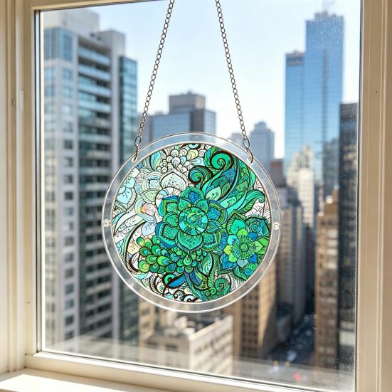 Acrylic Jigsaw Puzzle Suncatcher 83 Pcs DIY Puzzles Craft Kit for Adults Colorful Window Hanging Ornament for Women Men Home Garden Decor