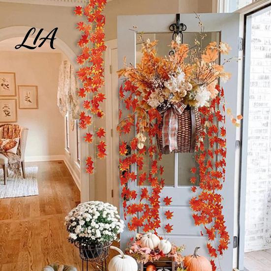 Seasonal Pastoral Scenery Props Artificial Maple Leaf Garland, Autumn Hanging Plant Fake Fall Realistic Silk Leaves Rattan, Orange Red